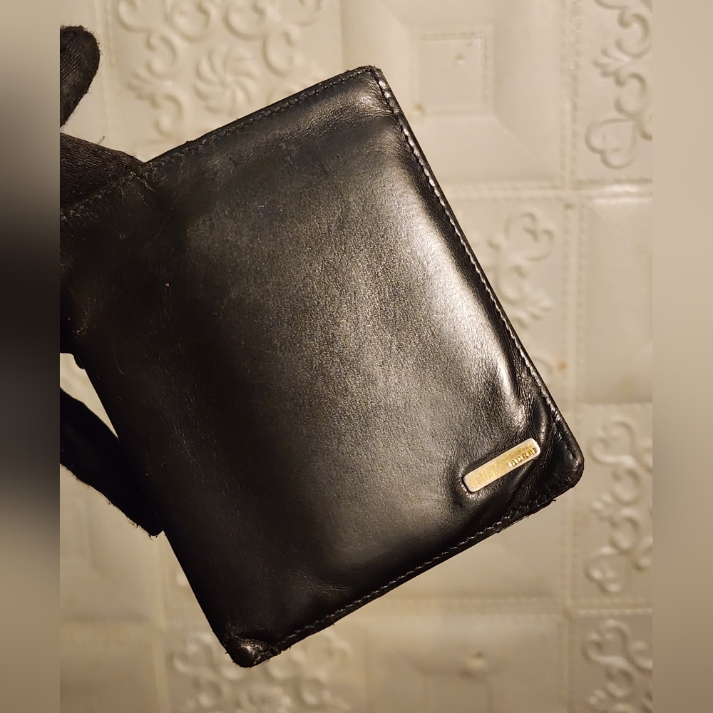 Gucci GOLD Bar Leather Black Wallet AUTHENTIC 100%